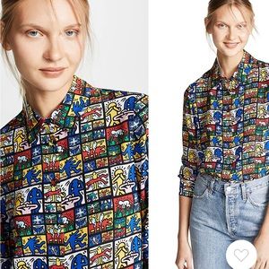KEITH HARING x ALICE + OLIVIA WILLA POLKA DOT TOP SIZE SMALL NEVER WORN!